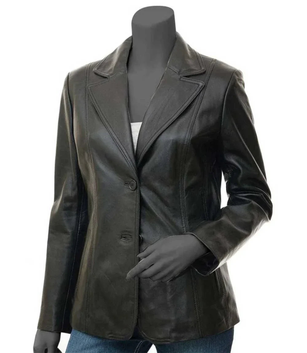 Surrey Women's Black Leather Blazer Jacket