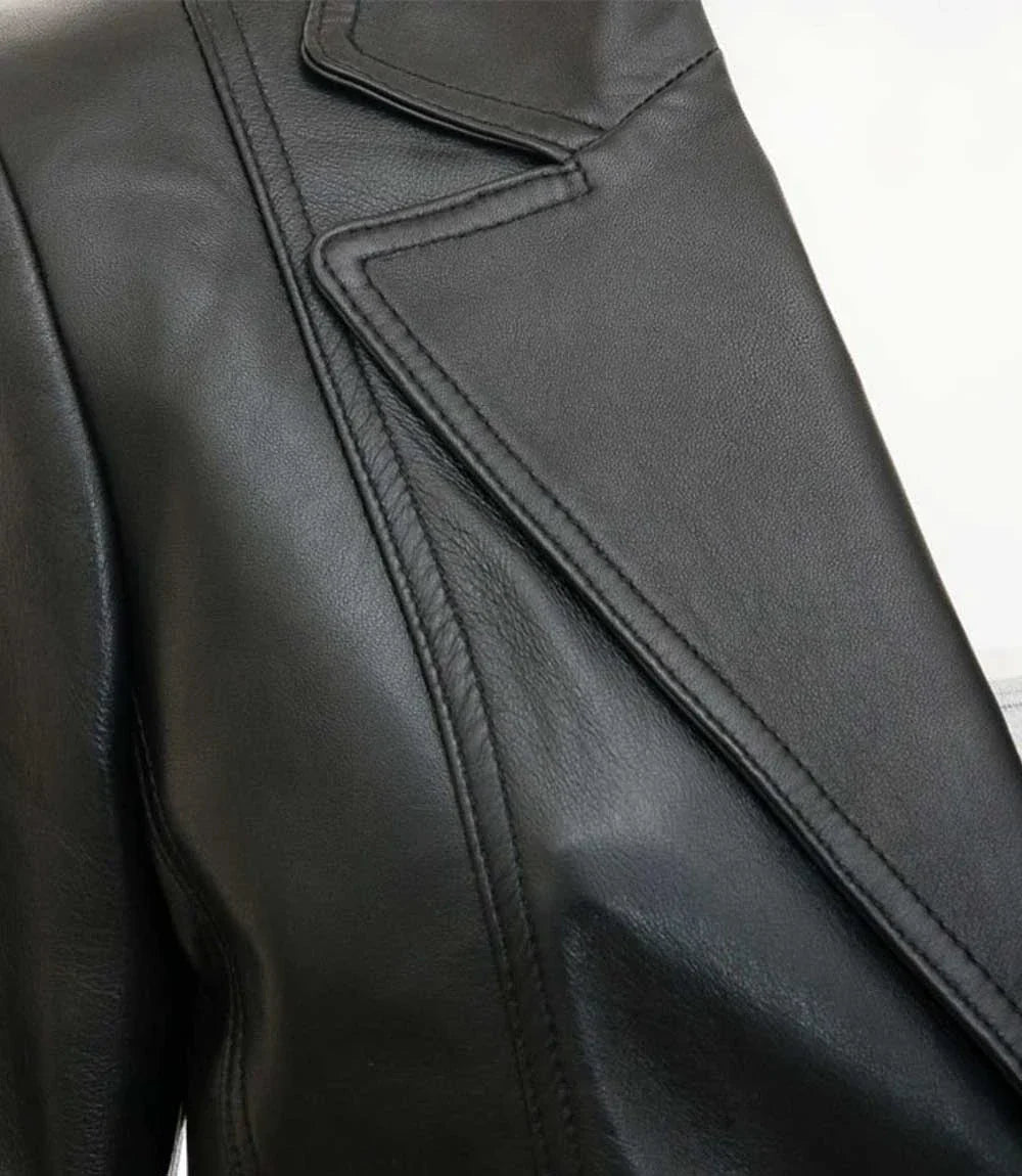 Surrey Women's Black Leather Blazer Jacket - Image 4