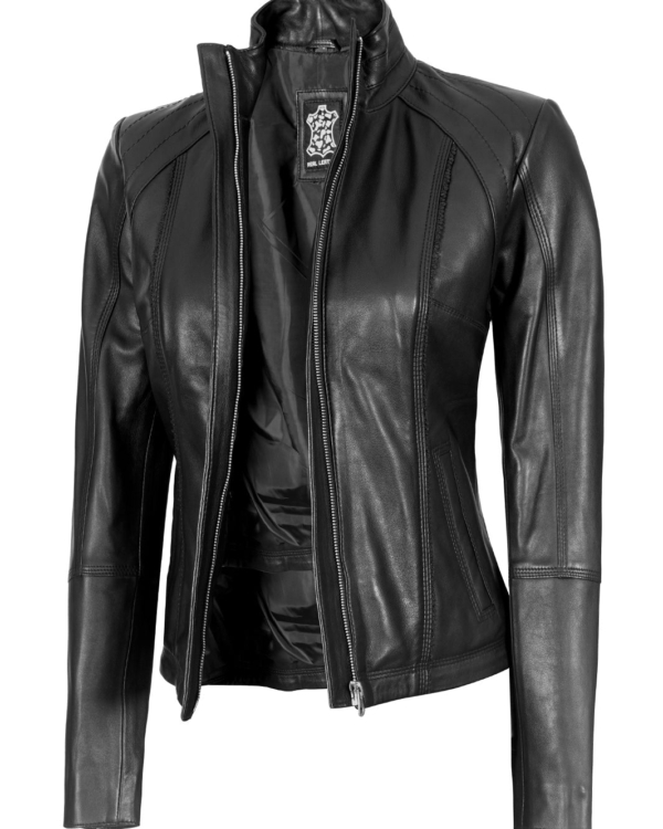 Acerra Women's Black Leather Cafe Racer Biker Jacket