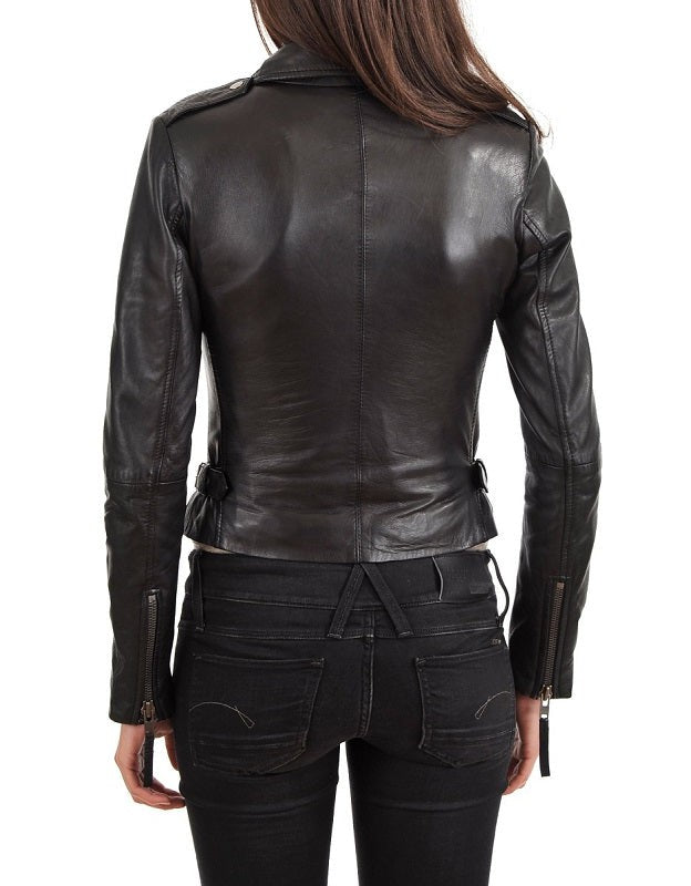 Aura Black Leather Biker Jacket - Image 3