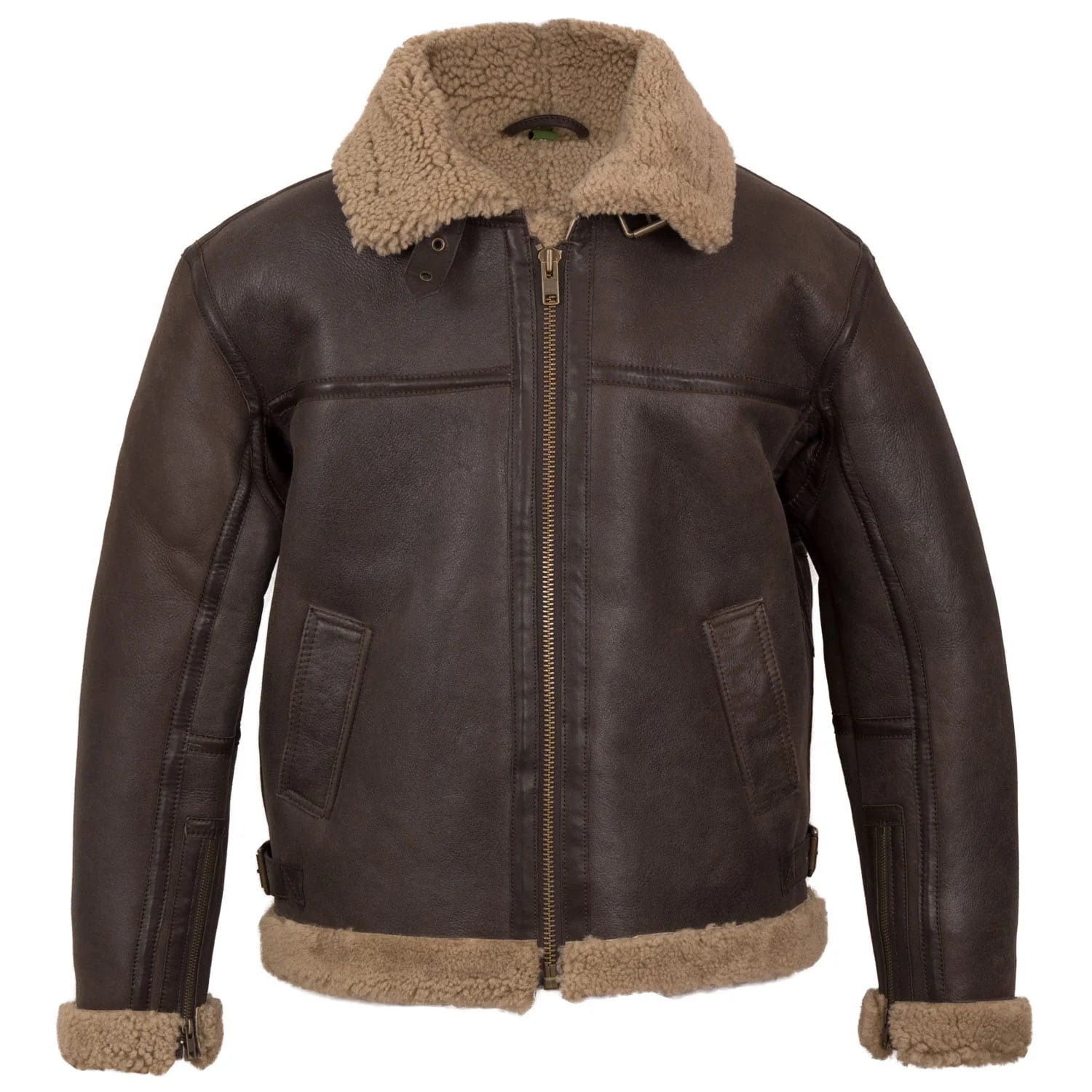 B5: Men's Beige Sheepskin Leather Flying Jacket