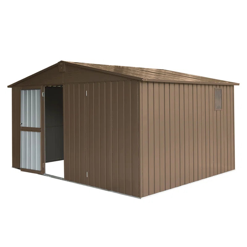 Backyard Storage Shed , Outdoor Garden Shed Metal Utility Tool Storage Room With Lockable Door For Patio (Brown)