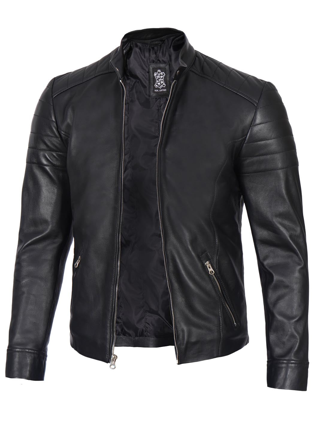 Carrie Mens Black Cafe Racer Real Leather Jacket