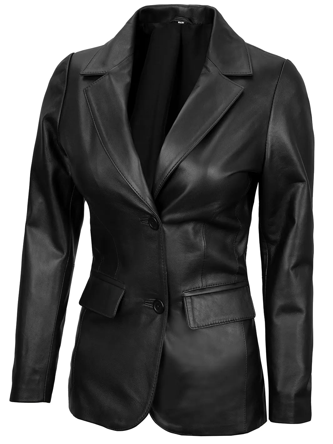 Shannon Women's Black Two-Button Leather Blazer