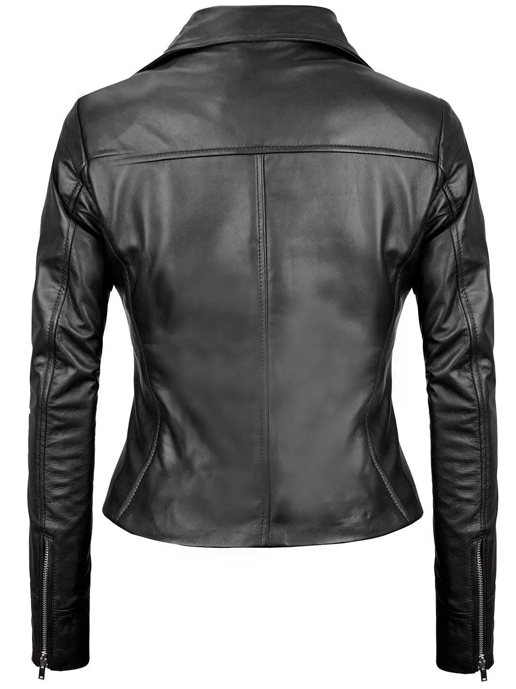 Ninfa Women's Black Asymmetrical Biker Leather Jacket - Image 2