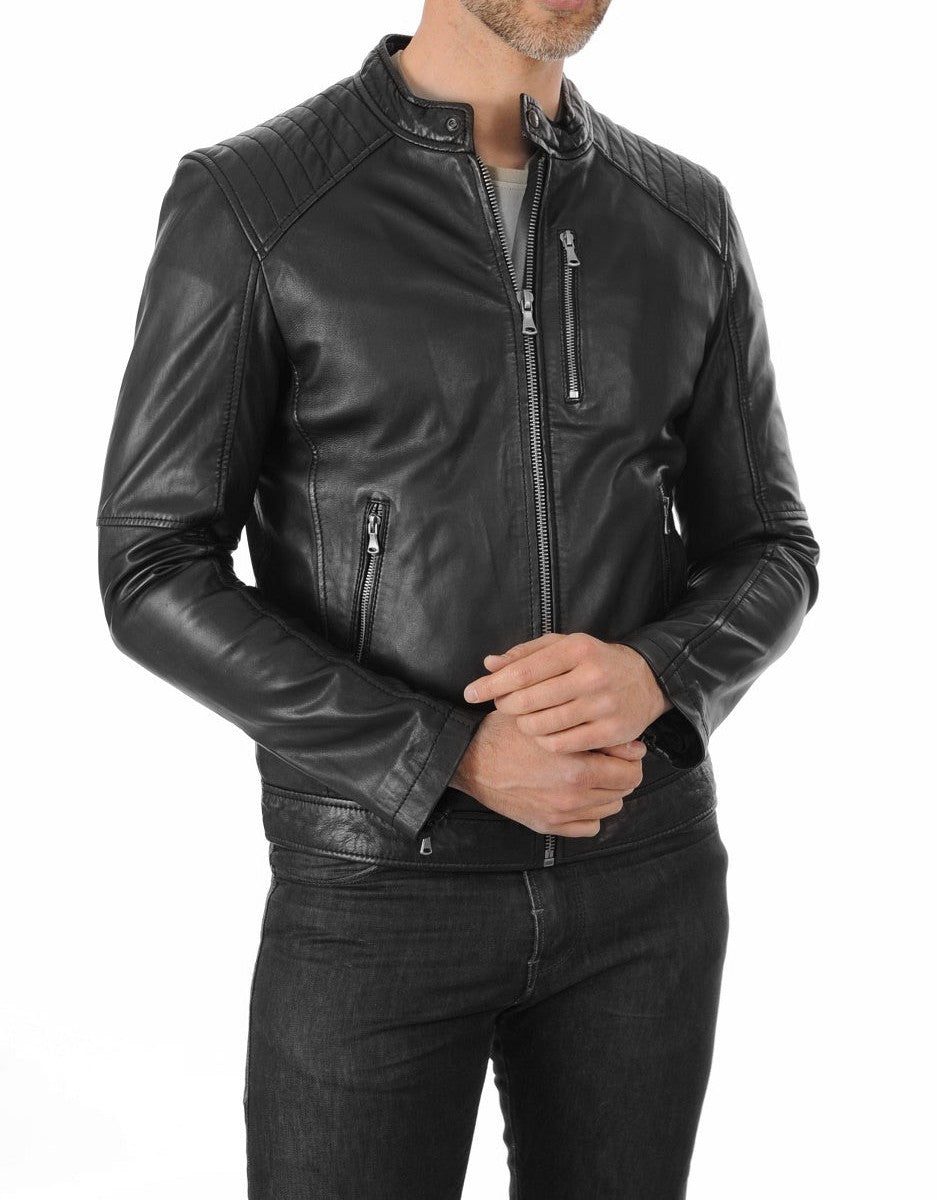 Men's Blade Black Leather Biker Jacket