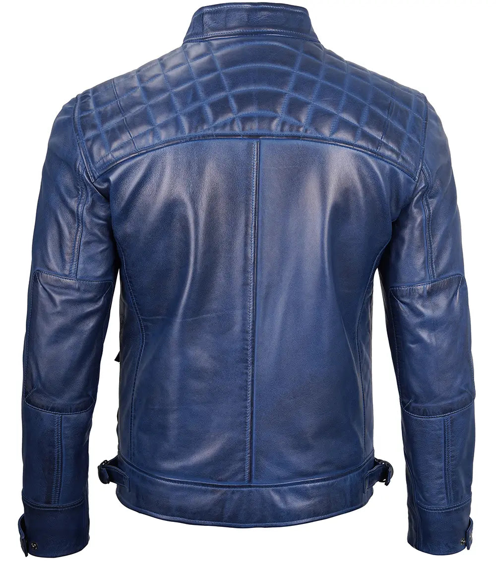 Diamond Blue Wax Cafe Racer Leather Jacket - Image 2