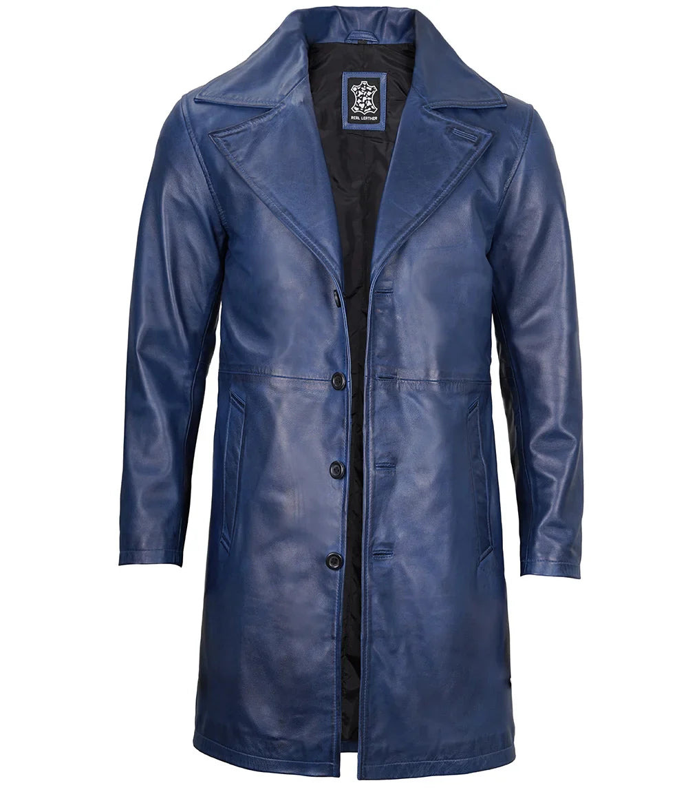 Bryson Blue Wax Real Leather Car Coat - Image 3