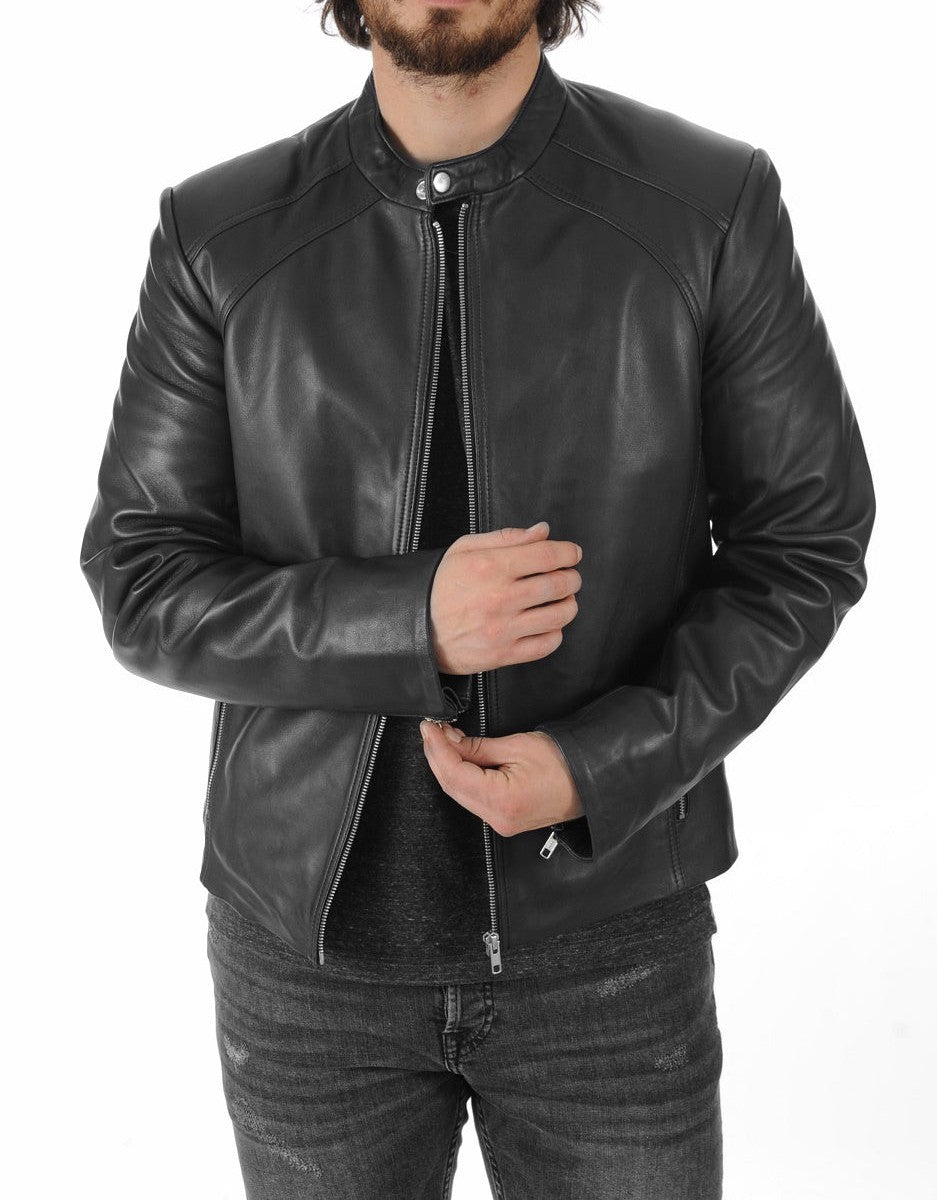 Bullet Black Leather Biker Jacket - Image 2