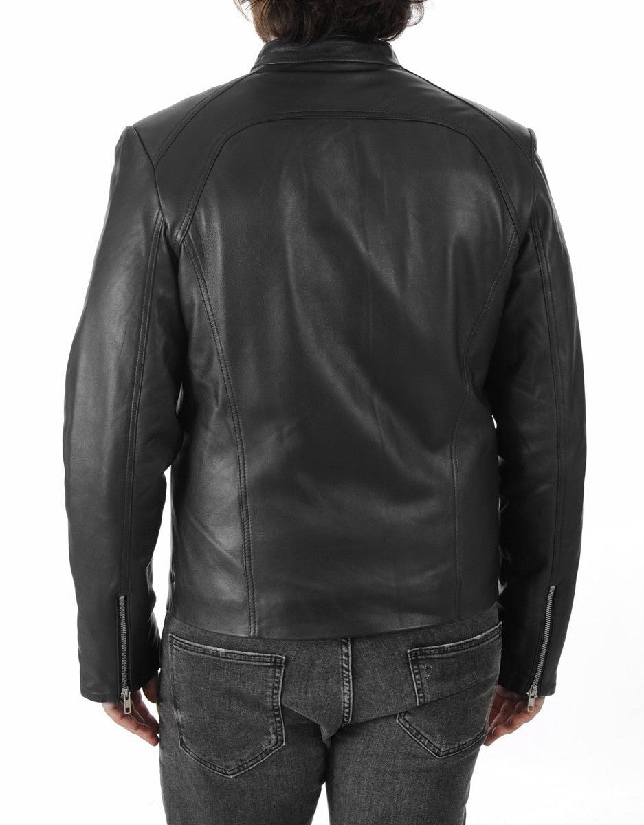 Bullet Black Leather Biker Jacket - Image 3