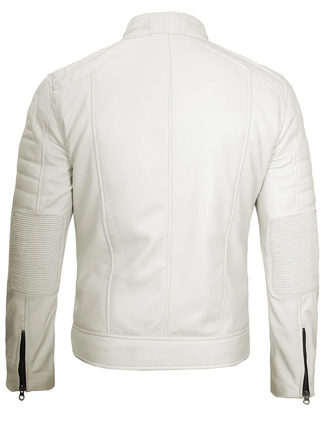 Mens Off White Cafe Racer Leather Jacket - Image 3
