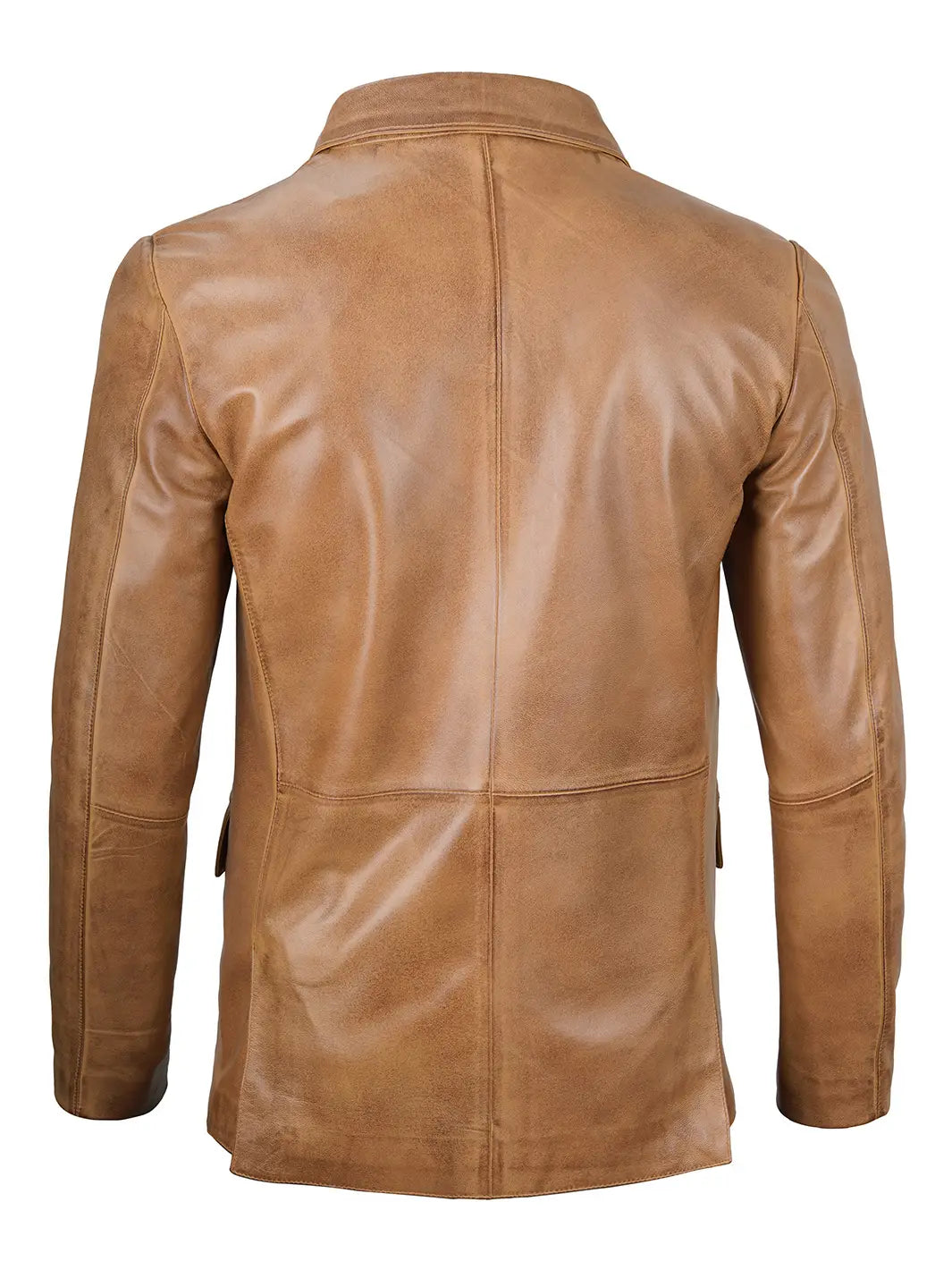 Camel Brown Real Leather Two Button Blazer - Image 2