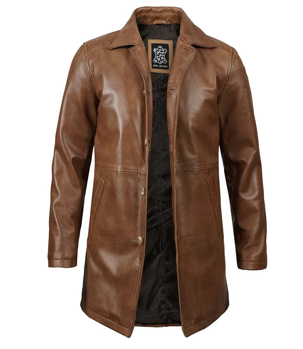 Winchester Mens Real Leather Camel Brown 3/4 Car Coat - Image 3