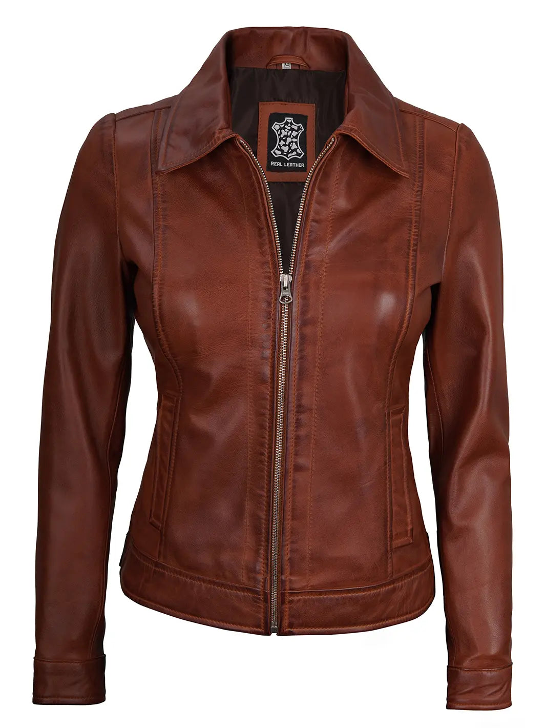 Jose Harrington Cognac Wax Women Leather Jacket - Image 3