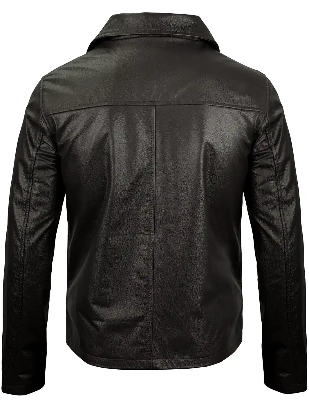 Harrington Mens Black Shirt Collar Cowhide Leather Jacket - Image 2
