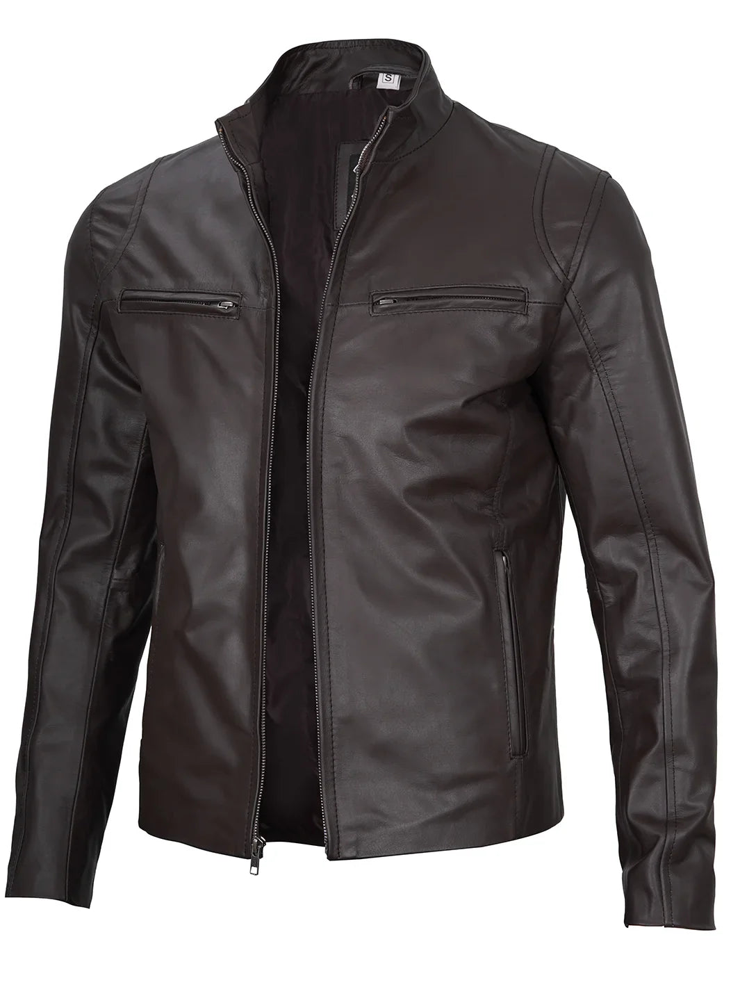 Clinton Dark Brown Cafe Racer Leather Jacket