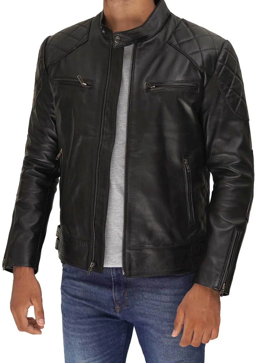 Mens Black Quilted David Beckham's Leather Jacket - Image 4