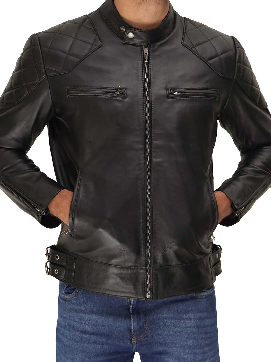 Mens Black Quilted David Beckham's Leather Jacket - Image 5