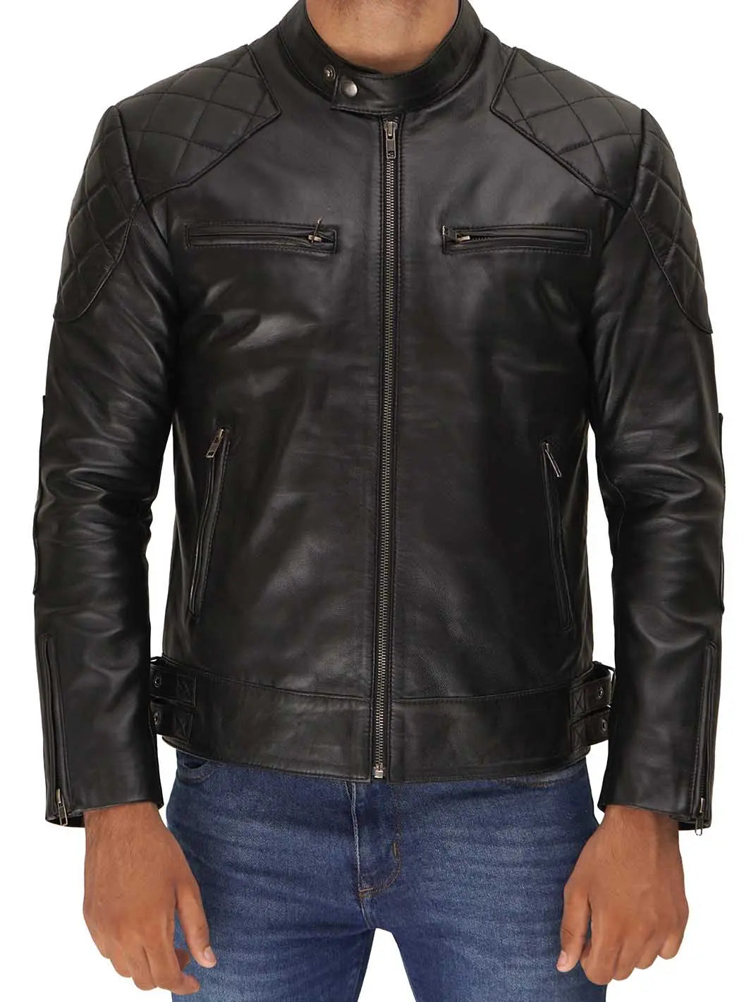 Mens Black Quilted David Beckham's Leather Jacket - Image 6