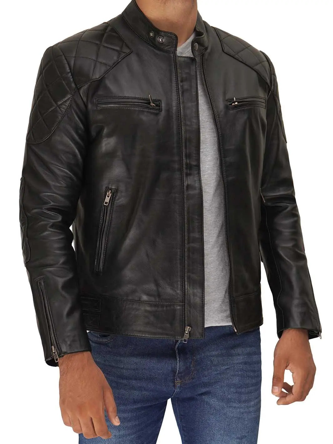 Mens Black Quilted David Beckham's Leather Jacket - Image 7