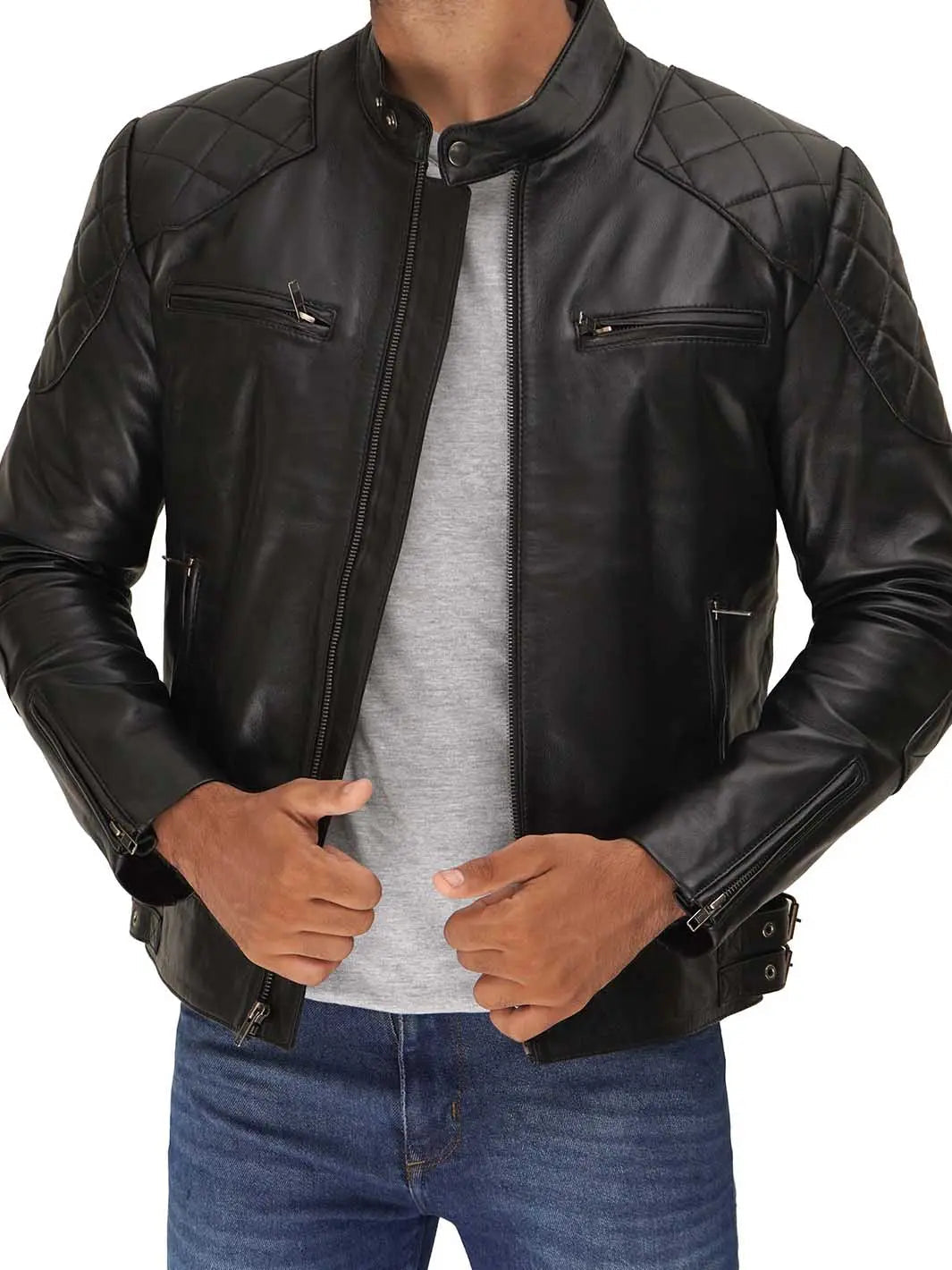Mens Black Quilted David Beckham's Leather Jacket - Image 10