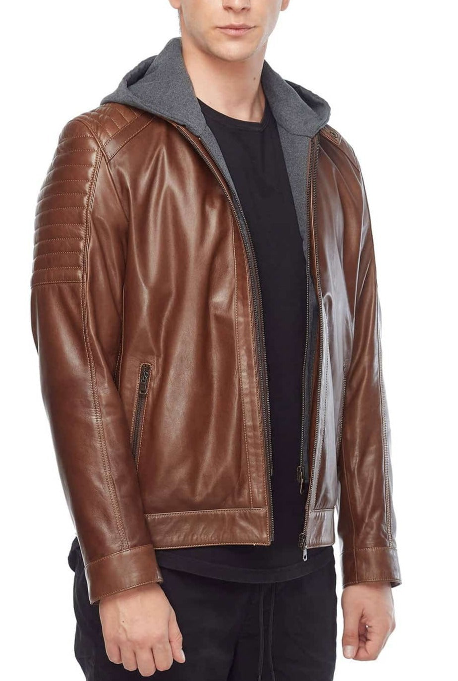 Element Brown Detachable Hooded Leather Jacket - Image 3