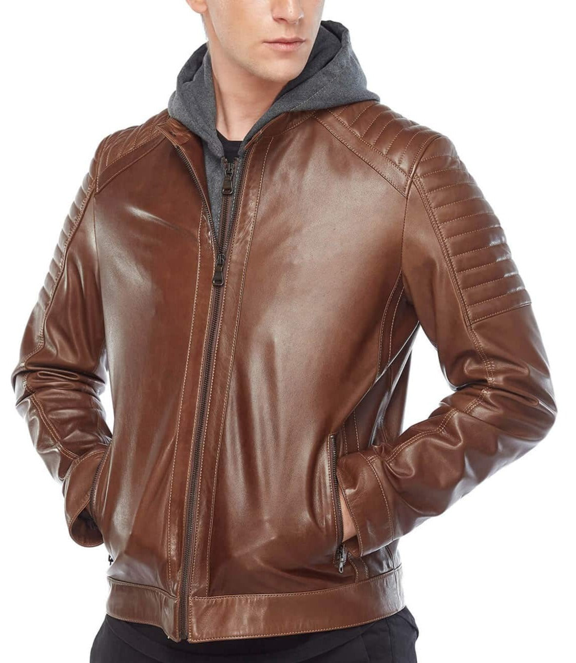 Element Brown Detachable Hooded Leather Jacket - Image 4