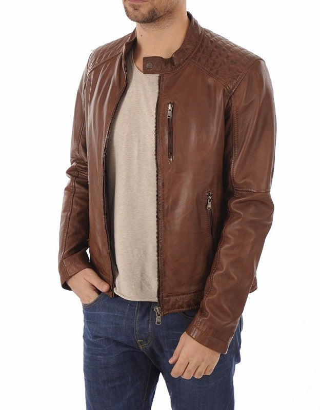 Elite Brown Leather Biker Jacket - Image 2
