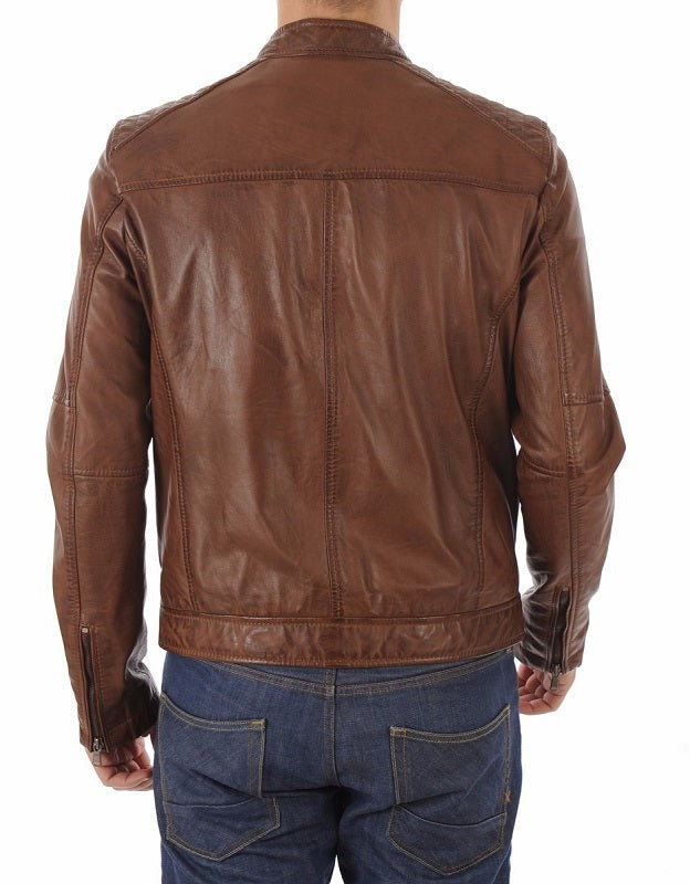 Elite Brown Leather Biker Jacket - Image 3