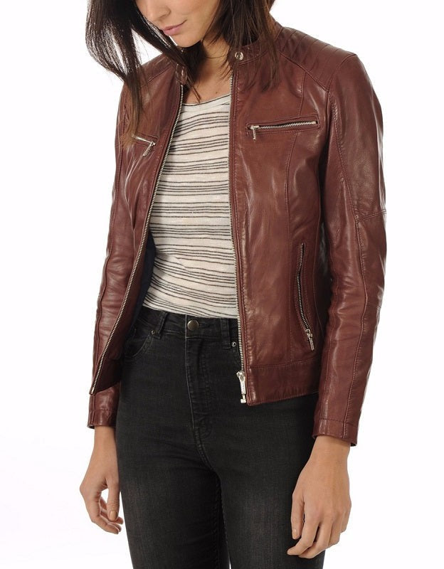 Enigma Brown Leather Biker Jacket - Image 2