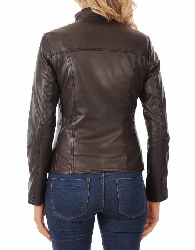 Essence Brown Leather Biker Jacket - Image 4