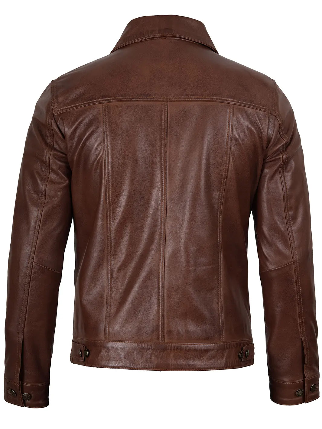 Fernando Men's Cognac Wax Harrington Leather Trucker Jacket - Image 3