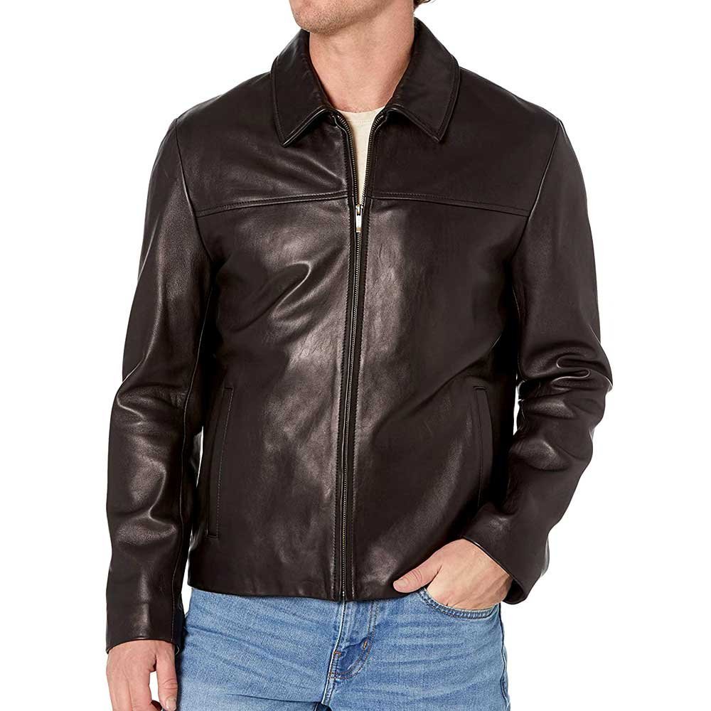 Black Leather Jacket With Collar Men’s – Lampskin Jacket/Gloria Leather
