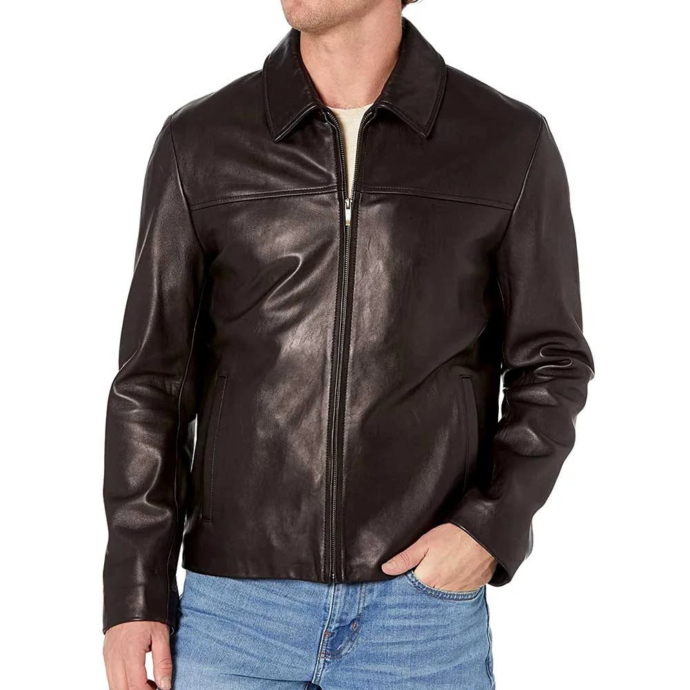Black Leather Jacket With Collar Men’s – Lampskin Jacket