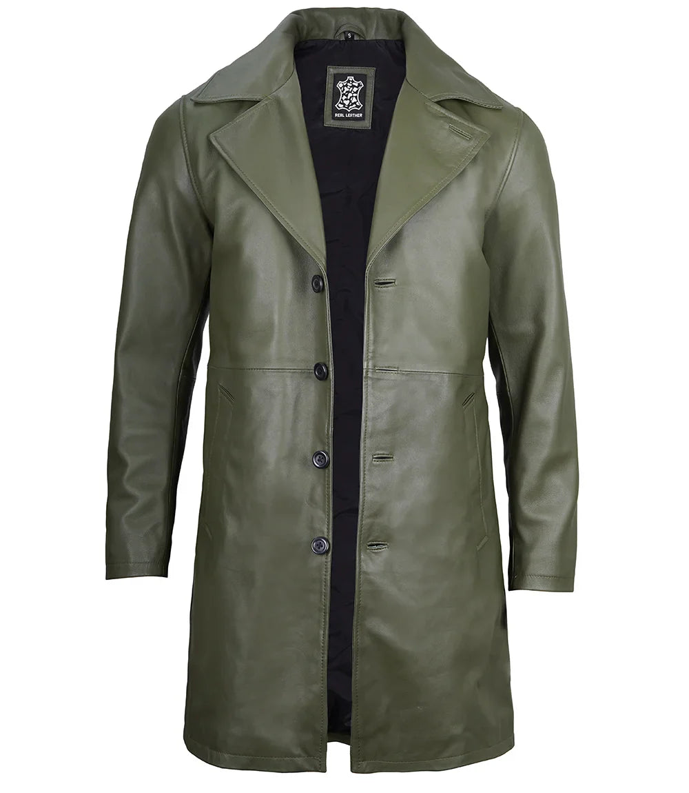 Bryson Military Green Leather Car Coat - Image 3