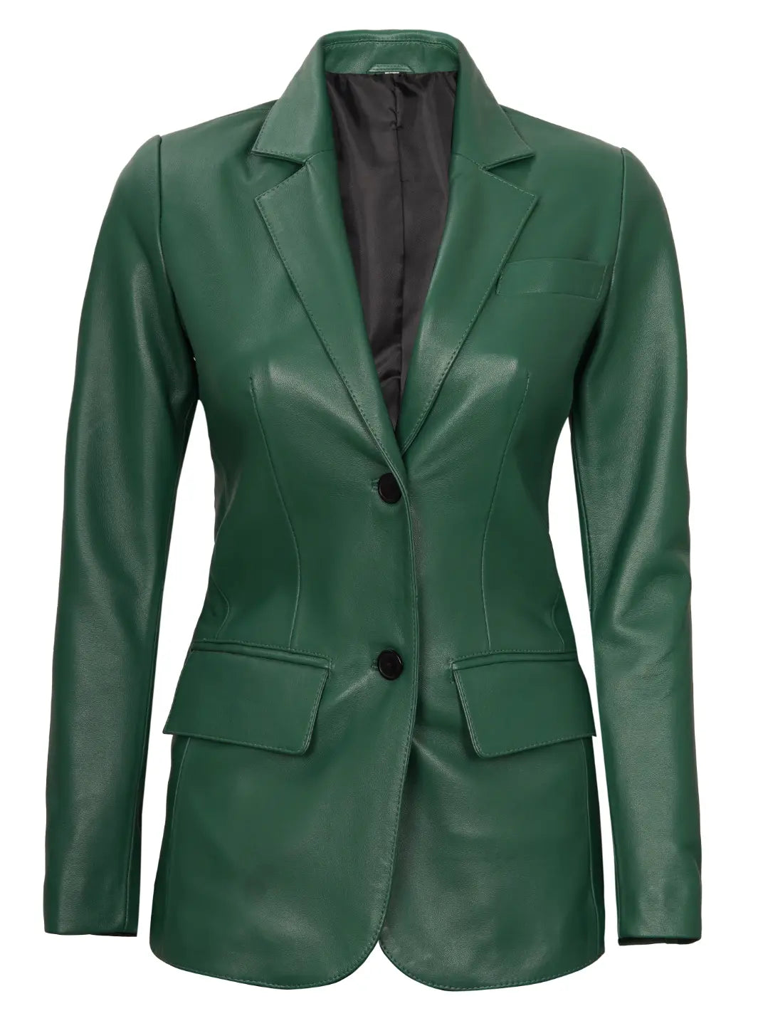 Womens Green Two-Button Leather Blazer - Image 3