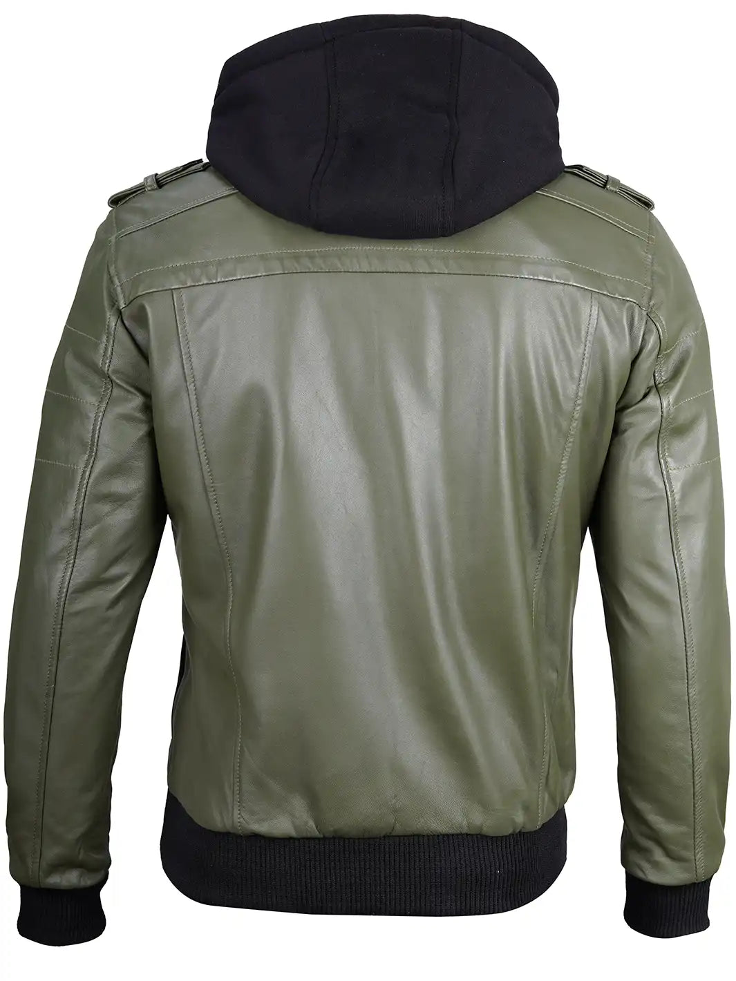 Edinburgh Military Green Mens Hooded Leather Jacket - Image 2
