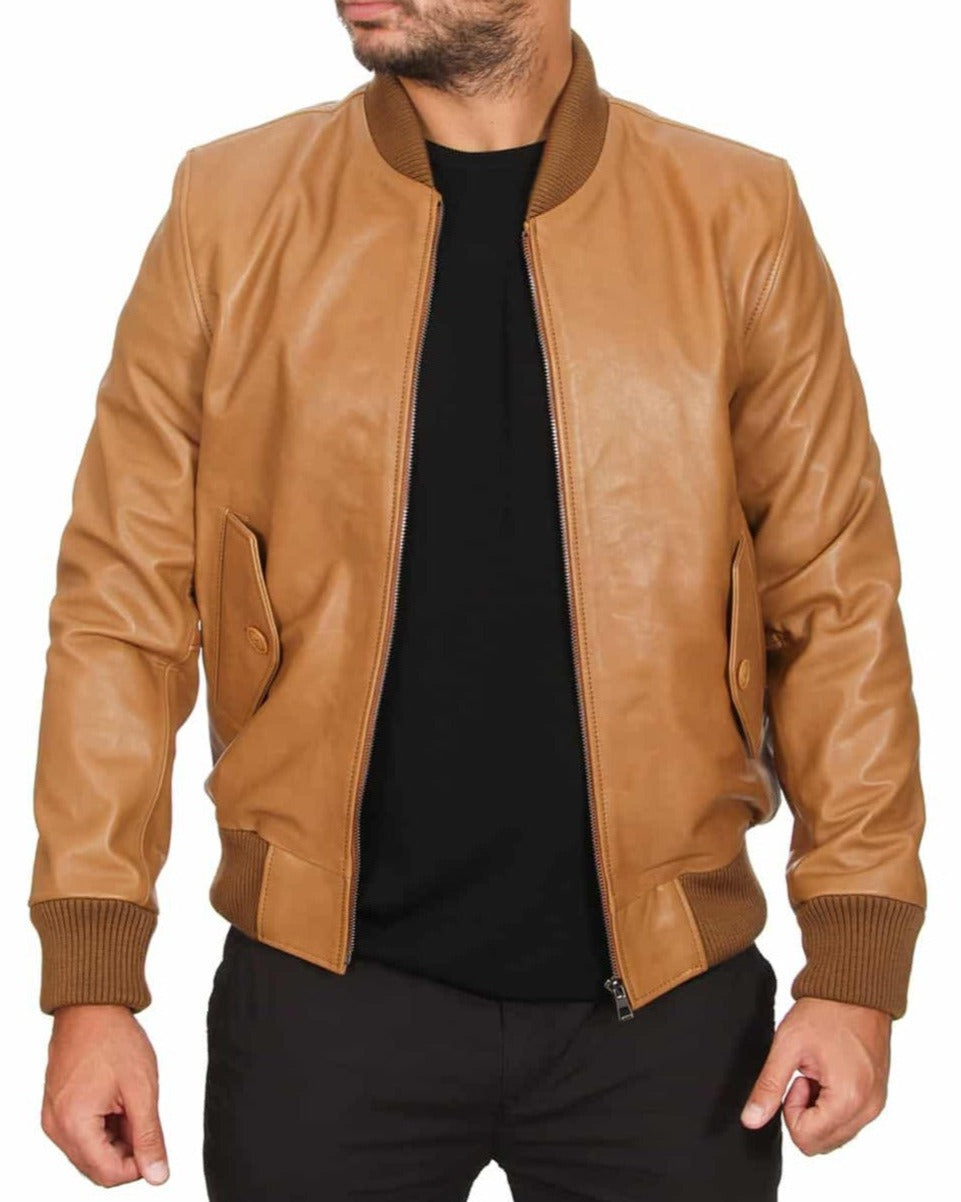 Horizon Tan Leather Bomber Jacket