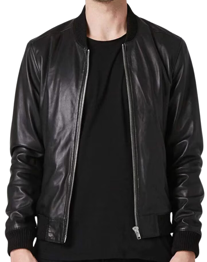 Icon Black Leather Bomber Jacket