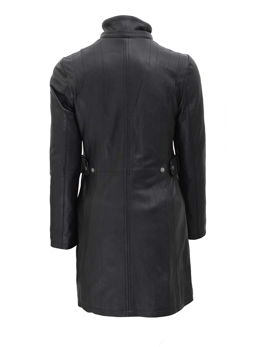 Jean Womens Black Real Leather Hooded Shearling Coat - Image 2