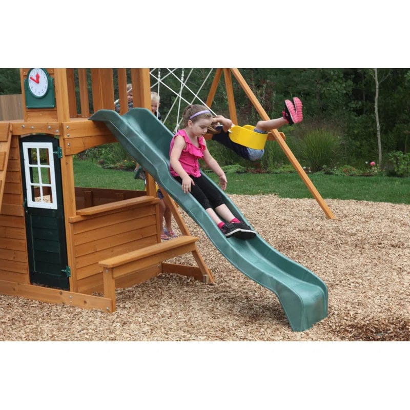 Kidkraft Cranbrook Wooden Outdoor Backyard Swing Set / Playset With Monkey Bars, Glider - Image 4