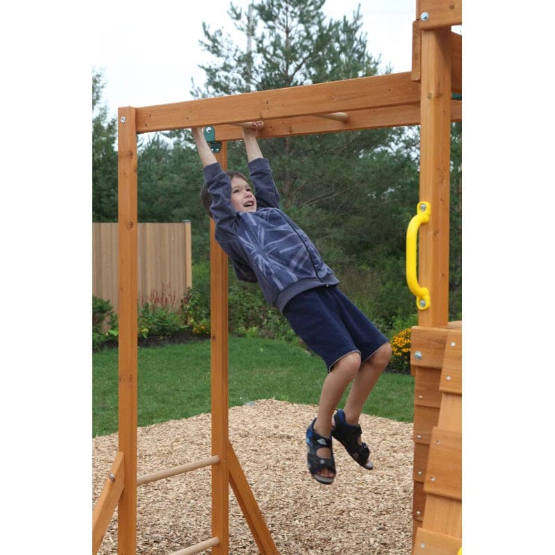 Kidkraft Cranbrook Wooden Outdoor Backyard Swing Set / Playset With Monkey Bars, Glider - Image 5