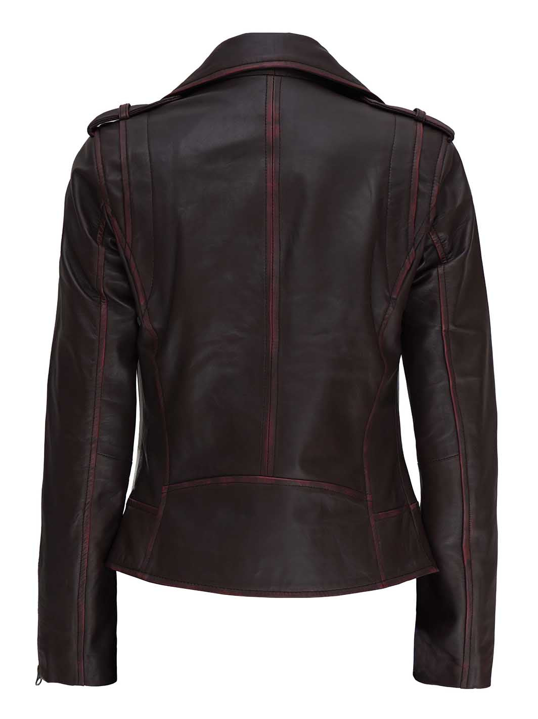Kirsten Womens Dark Brown Asymmetrical Leather Biker Jacket - Image 3