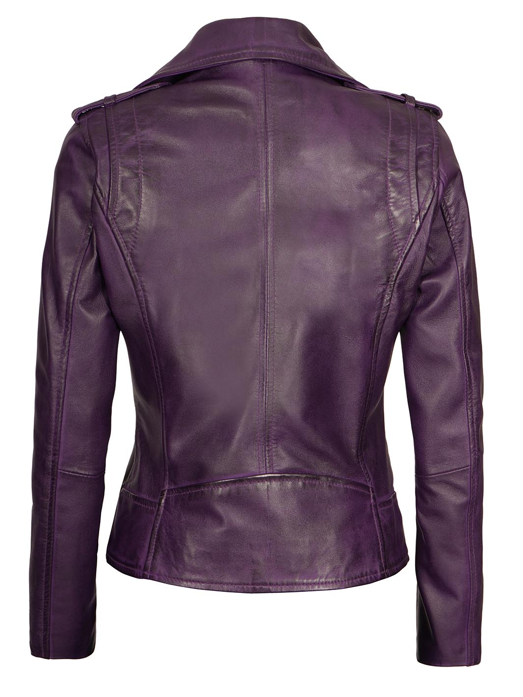 Kirsten Women's Asymmetrical Cafe Racer Purple Leather Jacket - Image 2