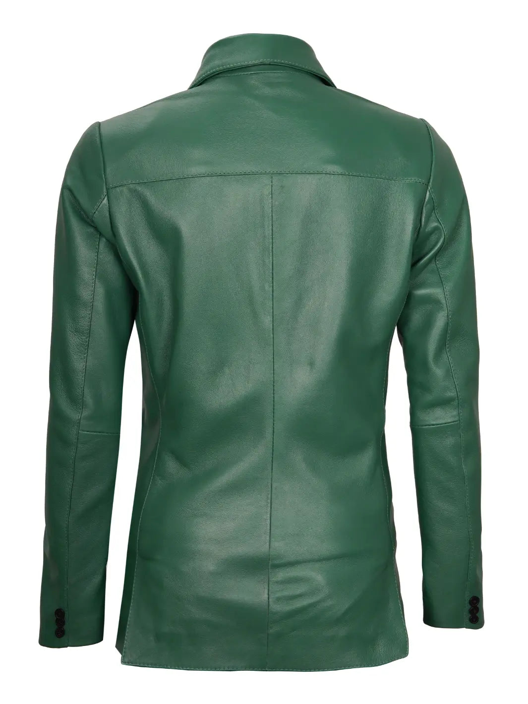 Womens Green Two-Button Leather Blazer - Image 2