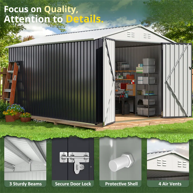 Lockable Doors 8 ft. W x 12 ft. D Metal Tool Shed - Image 7
