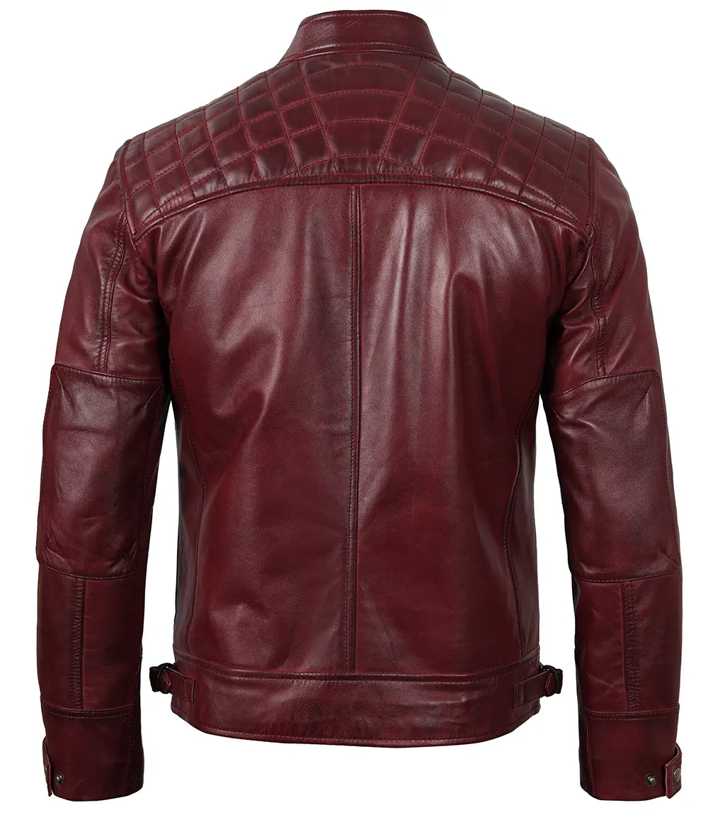 Johnson Maroon Quilted Motorcycle Leather Jacket - Image 2