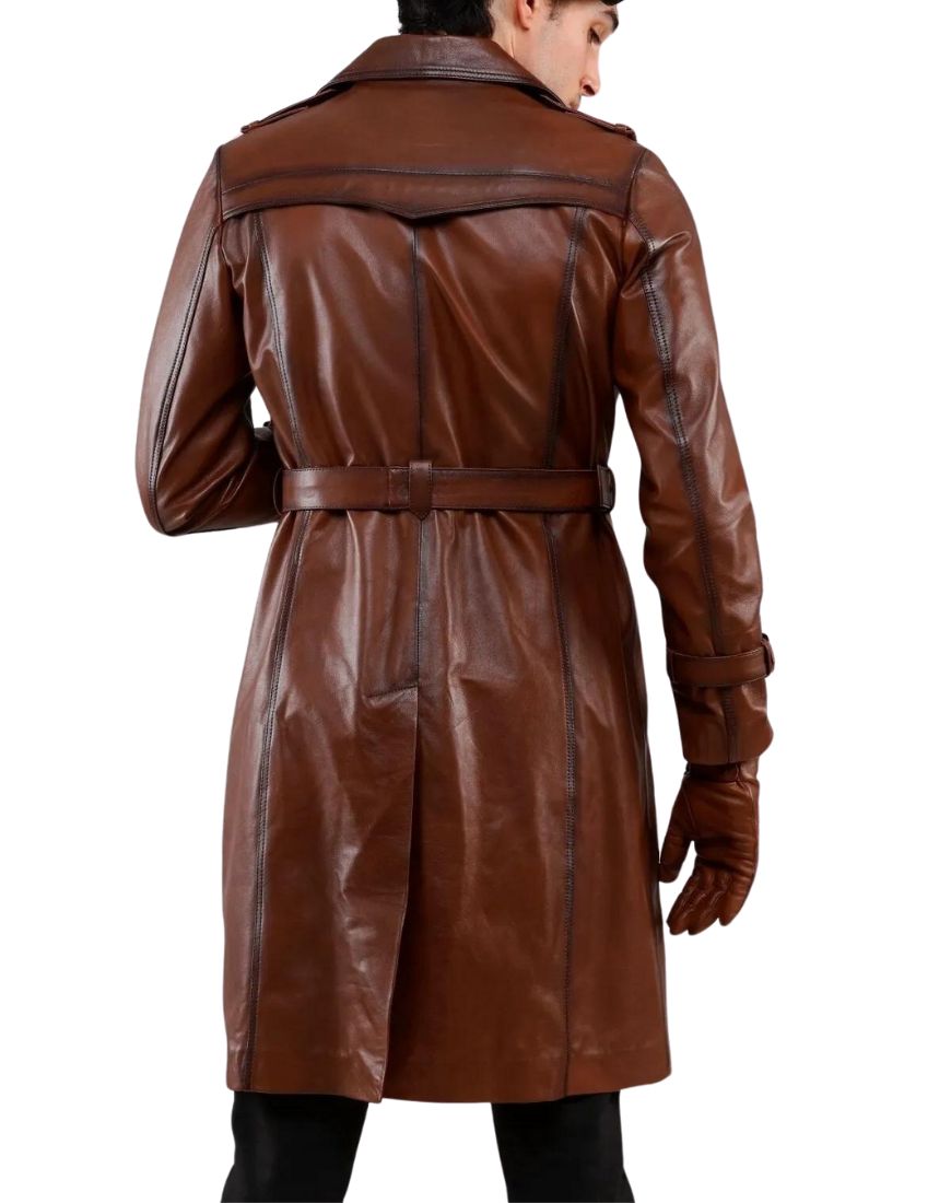 Astro Tan Leather Trench Coat - Image 3