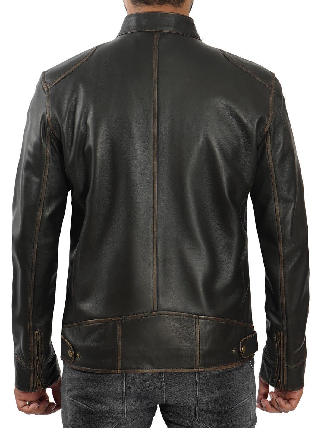 Dodge Tall Mens Dark Brown Cafe Racer Leather Jacket - Image 2
