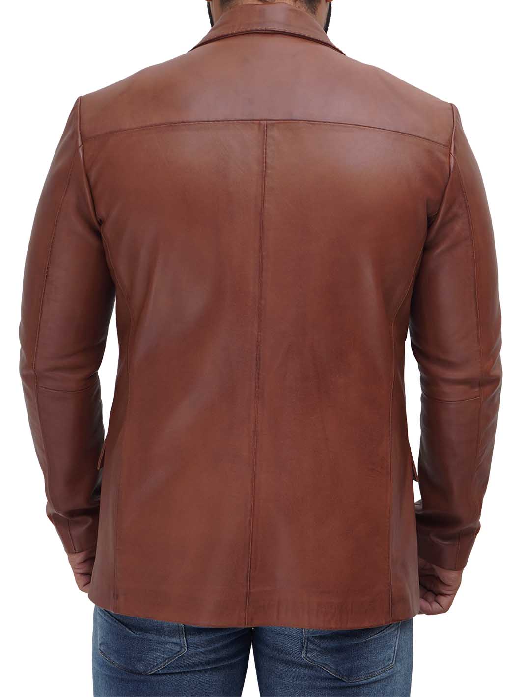 Brandon Men's Tan Real Leather Blazer - Image 2